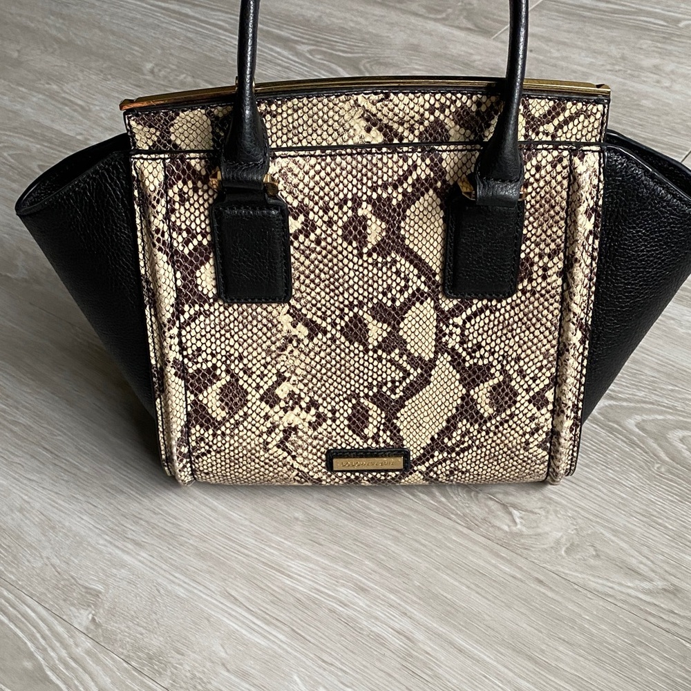 BCBGMaxAzria Black and Snake Print Satchel